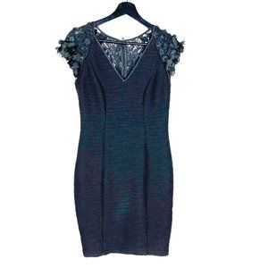 Maeve Black Viala Short Sleeve Micro Pleat Bodycon Floral Sleeve Dress 4